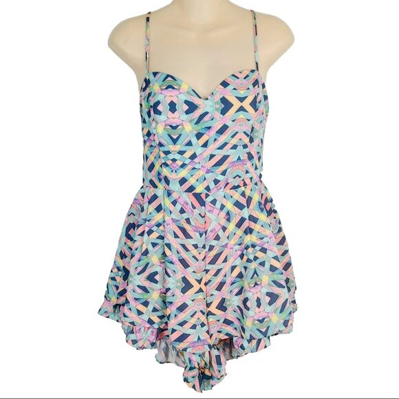 Lovers + Friends Geometric Print Romper Open Back Multicolor Strappy M Summer‎ - Picture 1 of 11